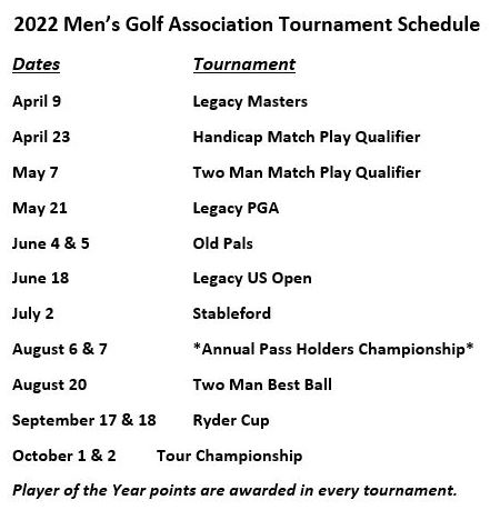 2022 MGA Tournament Schedule - The Legacy